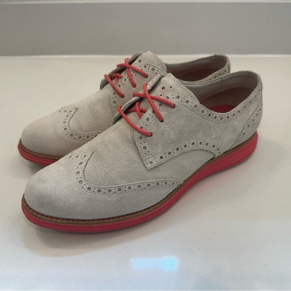 Cole Haan Women's Suede Lunargrand Wingtips - Dove Grey and Pink